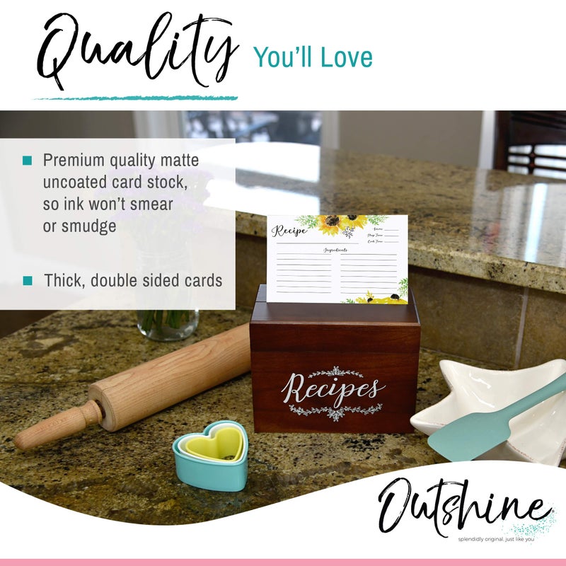 Outshine Premium Recipe Cards 4x6 Inches, Sunflower Design (Set of 50) | No-Smear Double Sided Thick Cardstock | Bulk Blank Recipe Cards for Recipe Box 4x6 Recipe Holders - Image 3